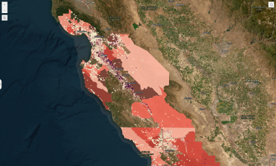 segment of map showing drinking water contamination in California's Central Coast counties