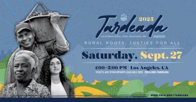 graphic with information about 2025 Tardeada with photo collage on blue background