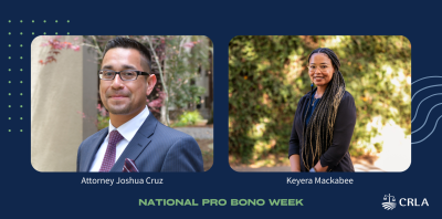 Photos of Attorney Joshua Cruz and Keyera Mackabee above text that reads National Pro Bono Week
