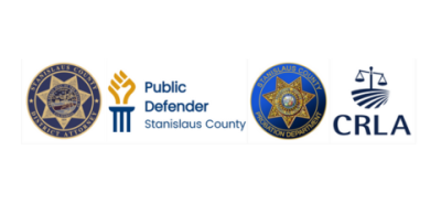 Logos for Stanislaus County District Attorney, Stanislaus County Public Defender, Stanislaus County Probation Department, and California Rural Legal Assistance, Inc.