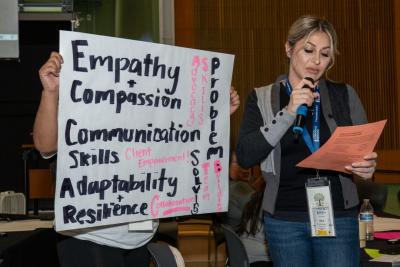 conference session participants explaining an exercise