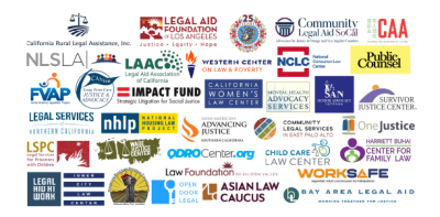 Logos of organizations calling on California Judicial Council To implement 2015 Language Access Plan