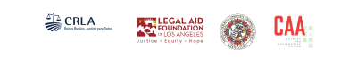 logos of organizations hosting Judicial Council press conference with CRLA Spanish tagline