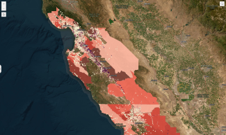 segment of map showing drinking water contamination in California's Central Coast counties