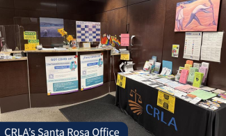 CRLA's Santa Rosa office in Sonoma County displaying flyers for legal aid services