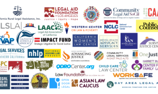 Logos of organizations calling on California Judicial Council To implement 2015 Language Access Plan